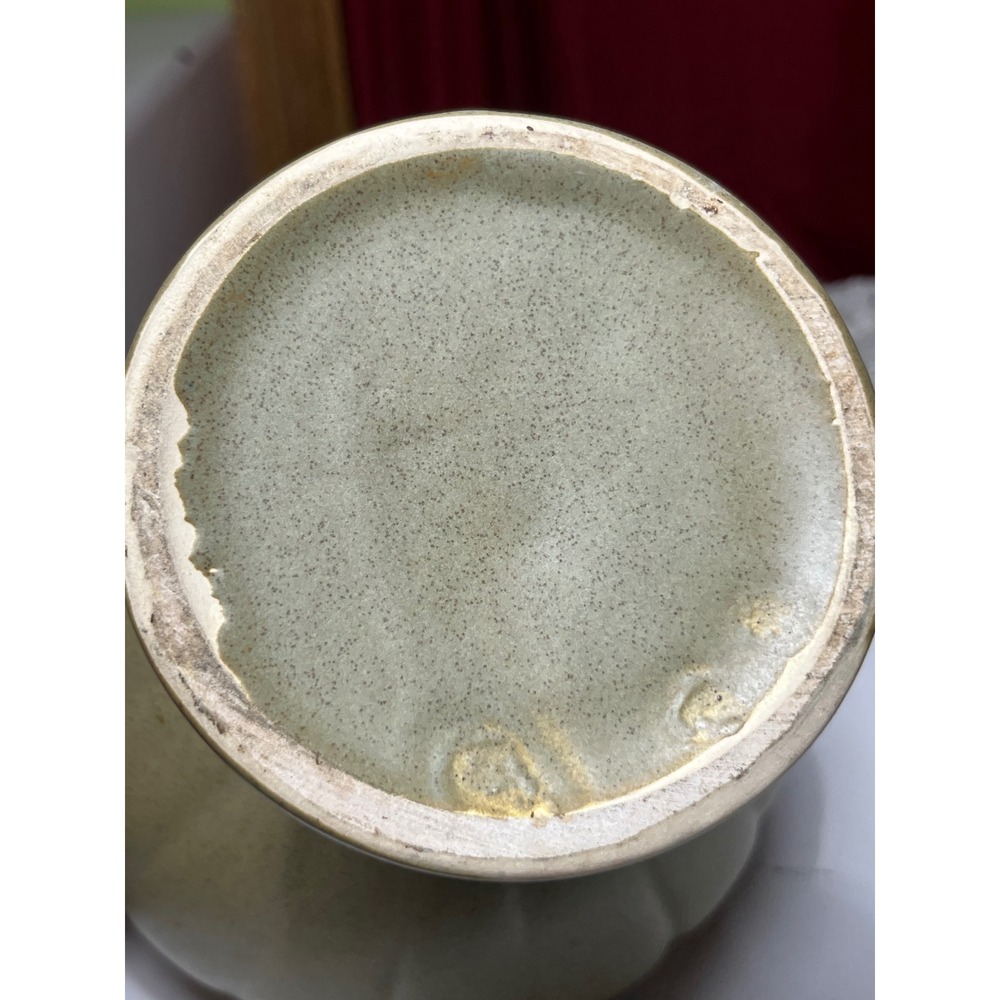 Vintage USA Pottery Speckled Green Pedestal Planter Scalloped Footed Bowl 7.5in - Picture 4 of 6